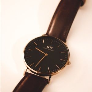 Daniel Wellington Leather Watch Brow Black Gold
